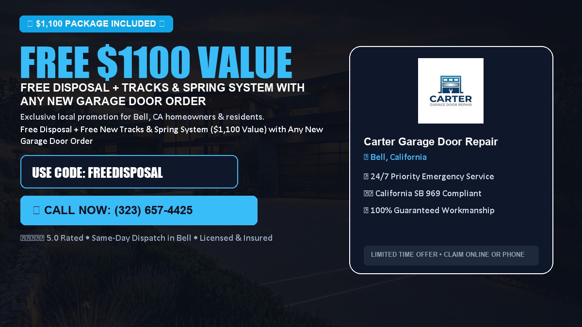 Free Disposal + Free New Tracks & Spring System with Any New Garage Door Order ($1100 Value) in Bell, CA